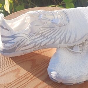 White and Silver Athletic Shoes